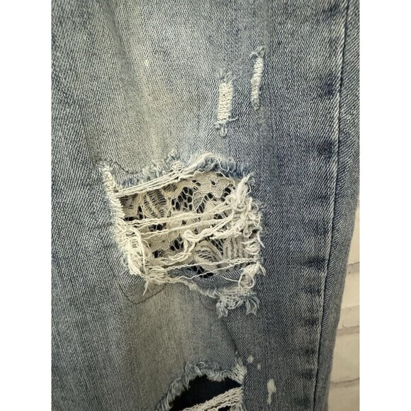 Judy Blue Size 13/31 Lace Patch Distressed Mid Rise Skinny Jeans Stretch - Picture 4 of 11
